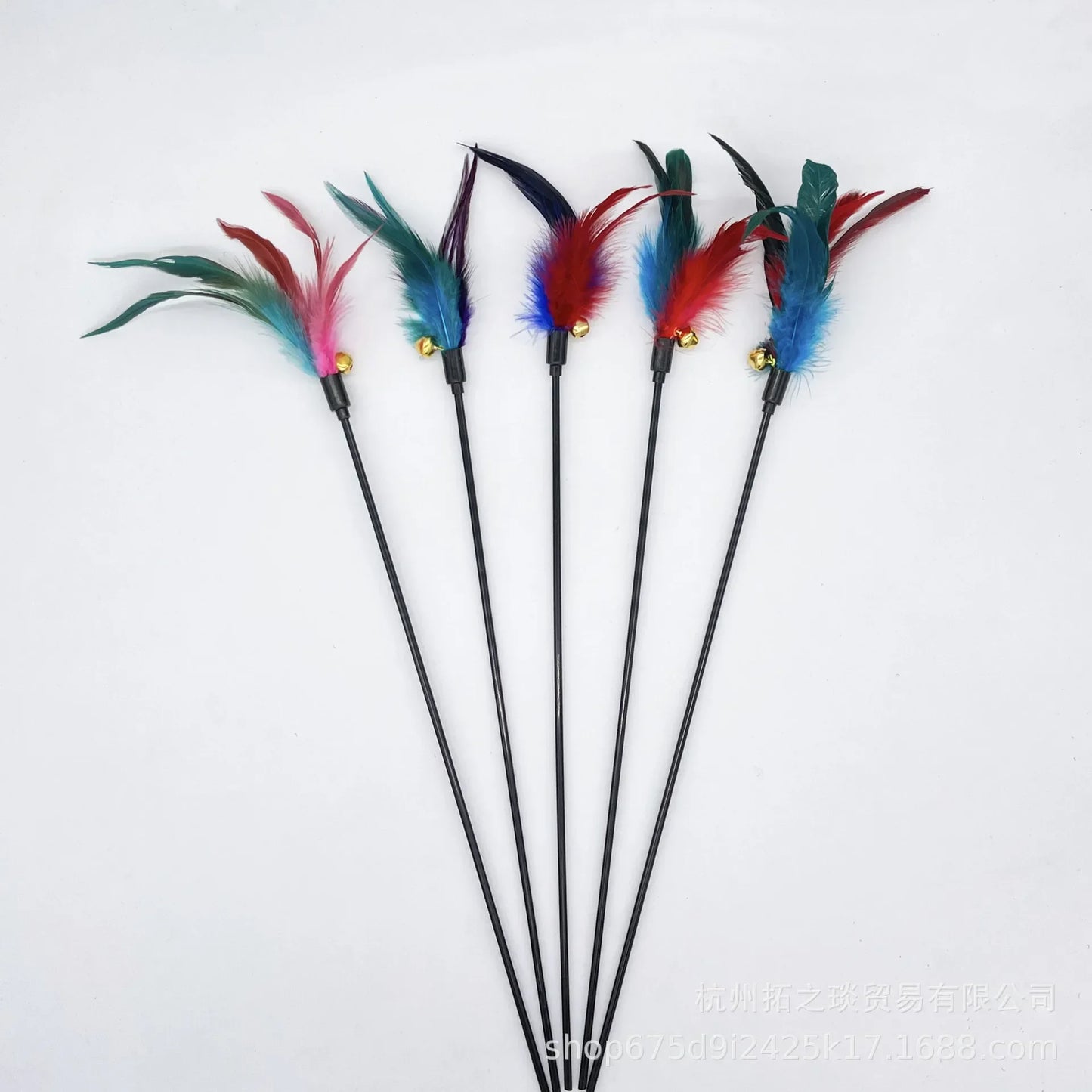 5pcs Funny Kitten Cat Teaser Interactive Toy Rod with Bell and Feather Toys For Pet Cats Stick Wire Chaser Wand Toy Random Color