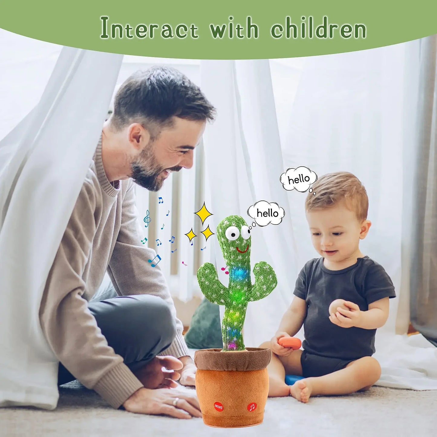 Rechargeable Dancer Cactus Glowing Dancing Electronic Plush Toys Can Sing Record Lighten for Baby Toy Education Funny Gift - Merit Sell