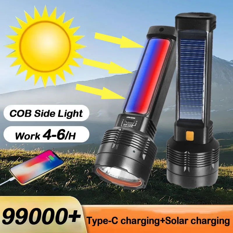Multi-function Solar LED Flashlight Outdoor Super Long Range Torch Emergency Power Bank LED Solar Outdoor Light