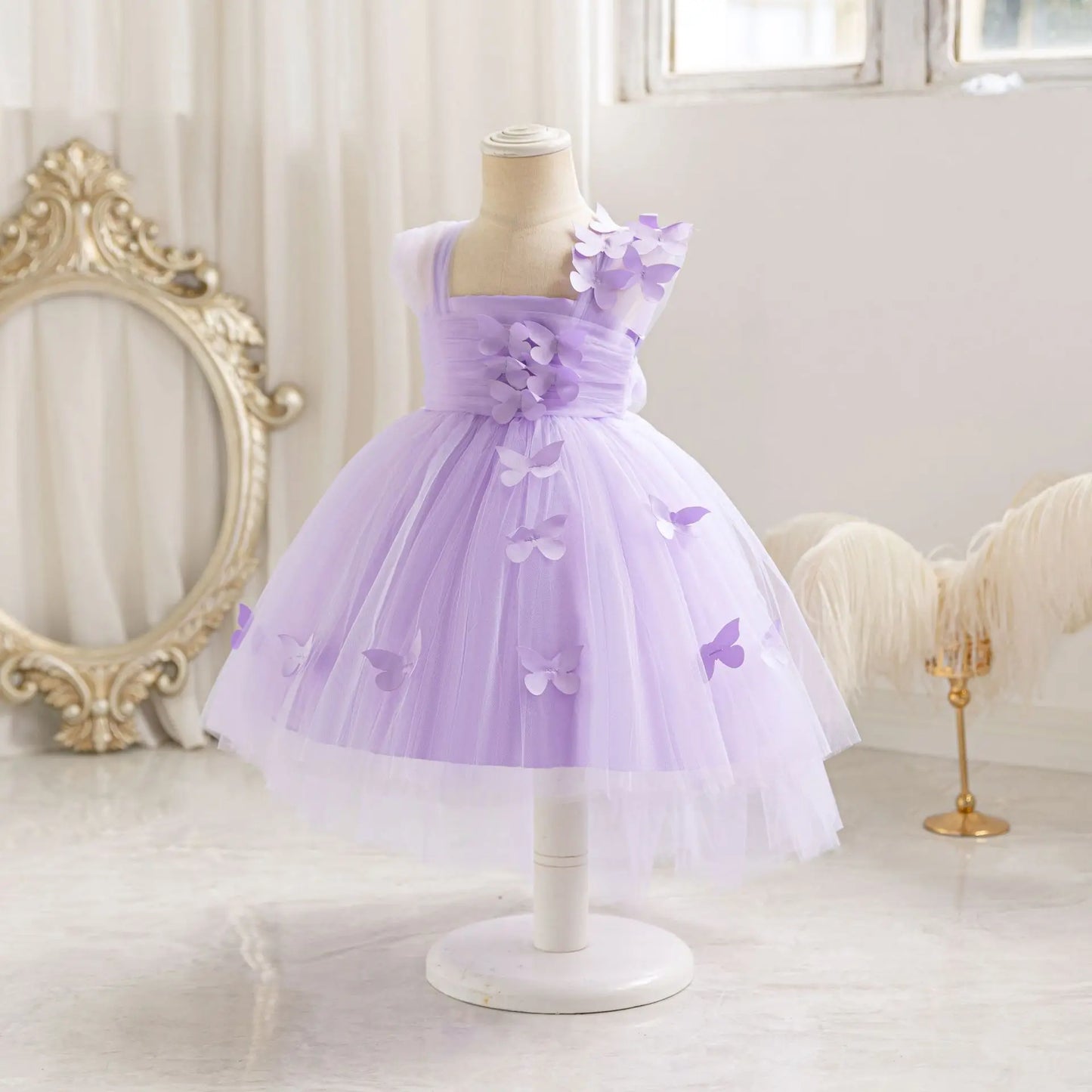 HETISO Baby Girls 1st Birthday Baptism Dress Kids Princess Wedding Party Ball Gowns for New Year 3D Butterfly Mesh