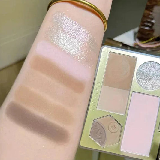 Girlcult Face Palette 01 Rosewood,All-in-One Makeup Palette,Smooth Powder Texture,Highly Pigmented,Natural Nude Makeup Effect