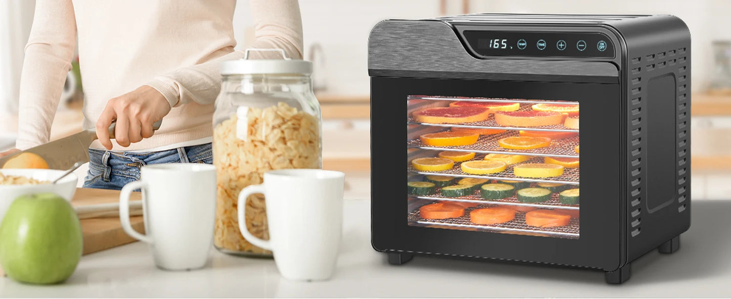 8-Tray Stainless Steel 625W, 165°F for Jerky/Fruit/Dog Treats, 50 Recipes, ≤48dB, Auto Shutoff, Dishwasher Safe Food Dehydrator