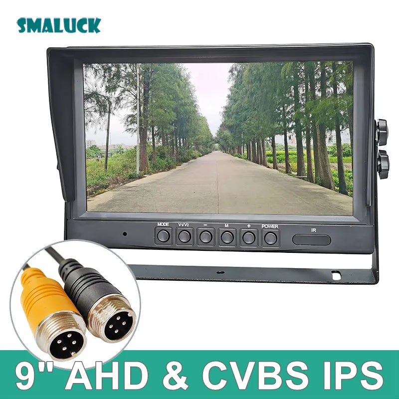 SMALUCK 9inch AHD IPS LCD HD Monitor Rear View Car Monitor Max Support 1080P AHD CVBS Car Camera 4PIN Video Input