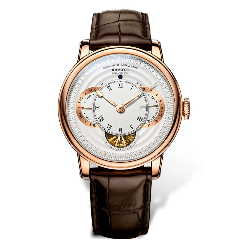 BORMAN Design Luxury Men Automatic Wrist Watch Skeleton Dial Genuine Leather Strap Sapphire Crystal Glass Automatic Watch