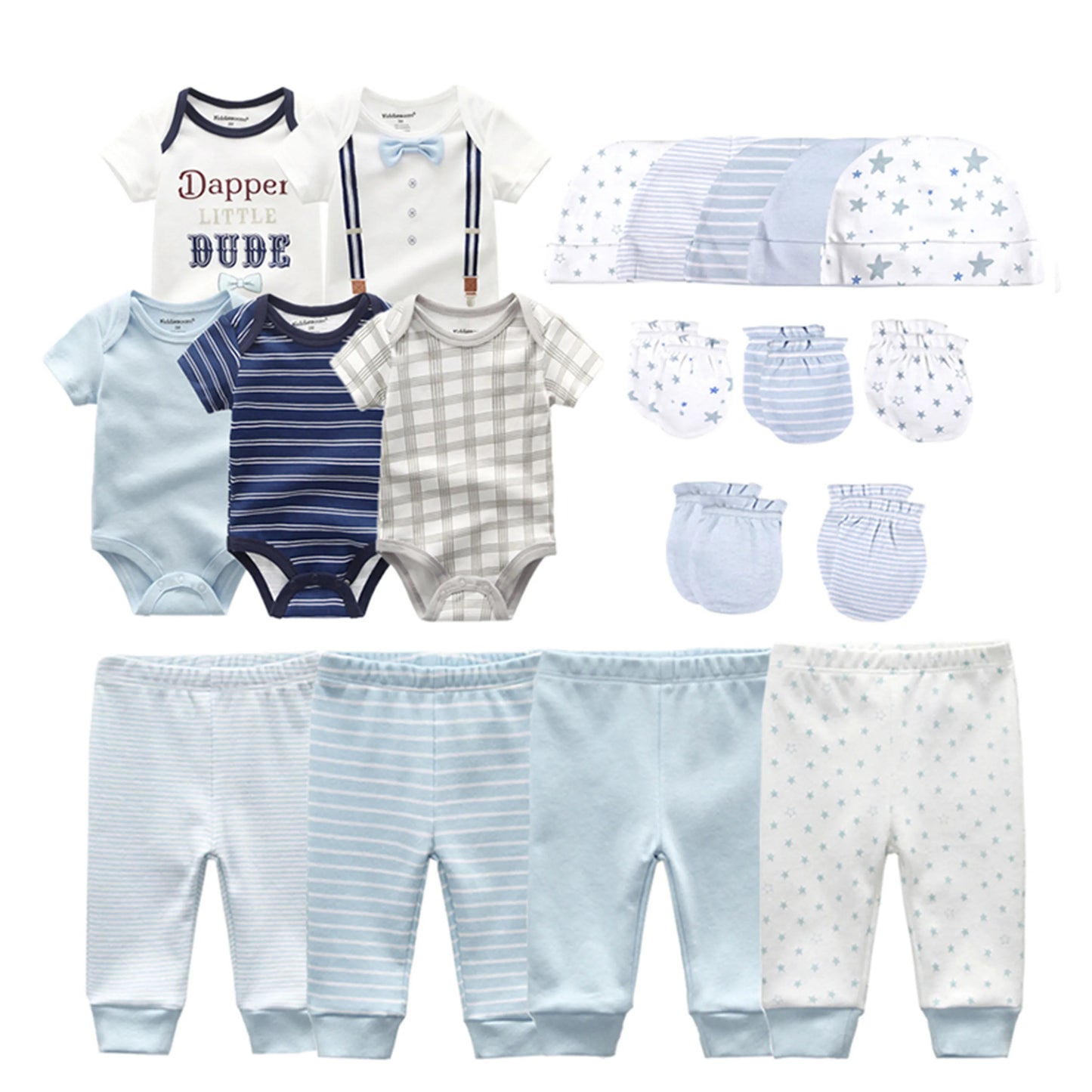 Kiddiezoom Baby Clothing Sets Newborn Boy Girl Infant Bodysuits+Pants+Hats+Gloves/Bibs Unisex Clothes Bebes