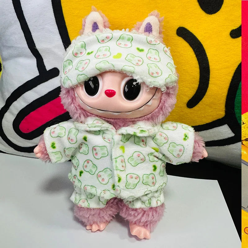 Doll Clothes Accessories for 17cm Labubu Dolls Baby Doll Lovely Pajamas With Eye Mask Stuffed Cotton Toy for Korea Star Kpop EXO
