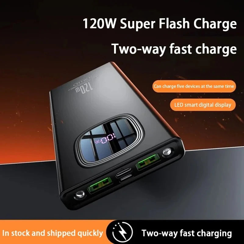 200000mah Power Bank 120w Fast Charging Portable Charger External Battery High Capacity Powerbank Digital Display