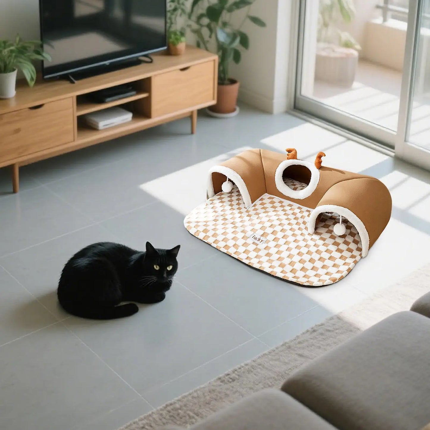 Winter Indoor Warm Plush Cat Bed Tunnel Warm Shelter Tent House Toys for Dog Play and Sleep Integrated Hide and Seek Pet Nest