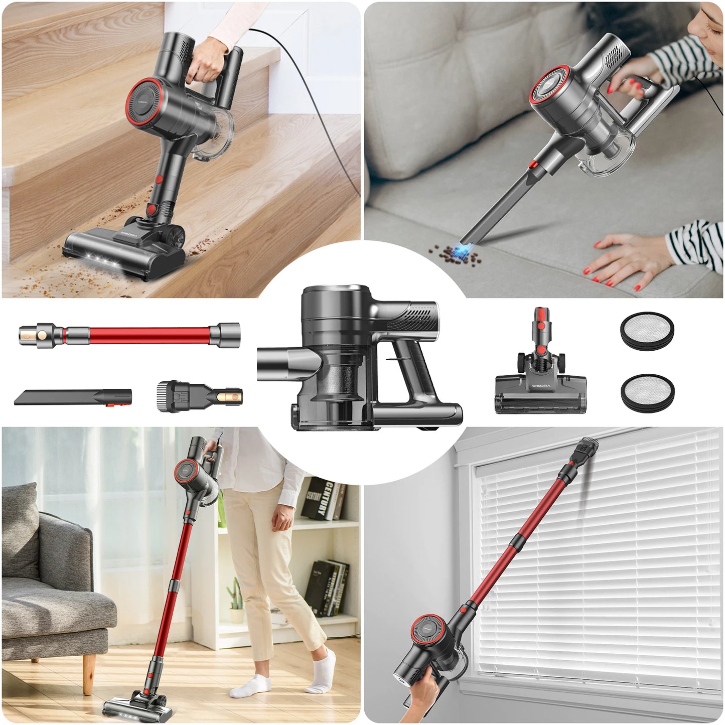 I8 Corded Vacuum Cleaner 23Kpa 600W Stick Vacuum Cleaner With 20ft Line Free-Stand 6 in 1 Handheld Vacuum for Household Cleaning