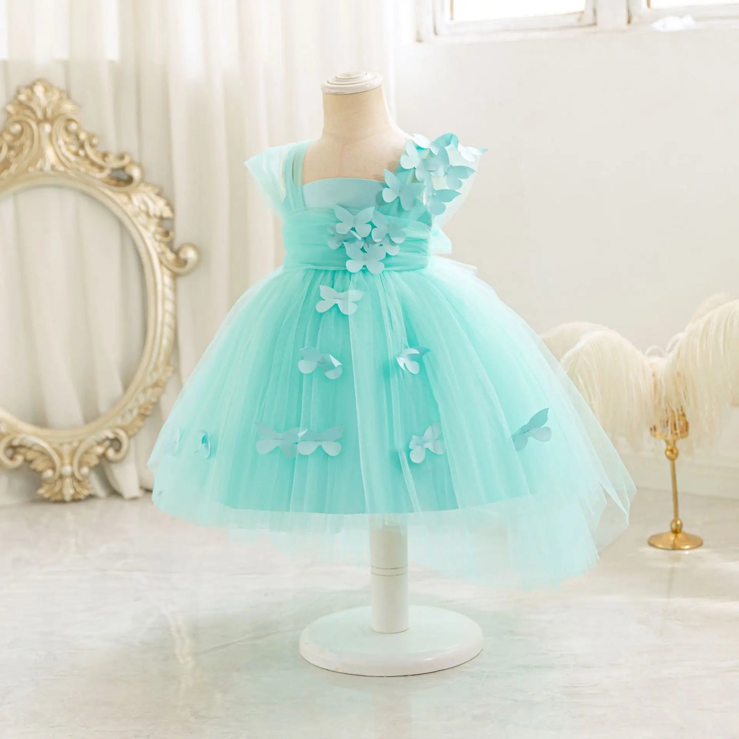 HETISO Baby Girls 1st Birthday Baptism Dress Kids Princess Wedding Party Ball Gowns for New Year 3D Butterfly Mesh