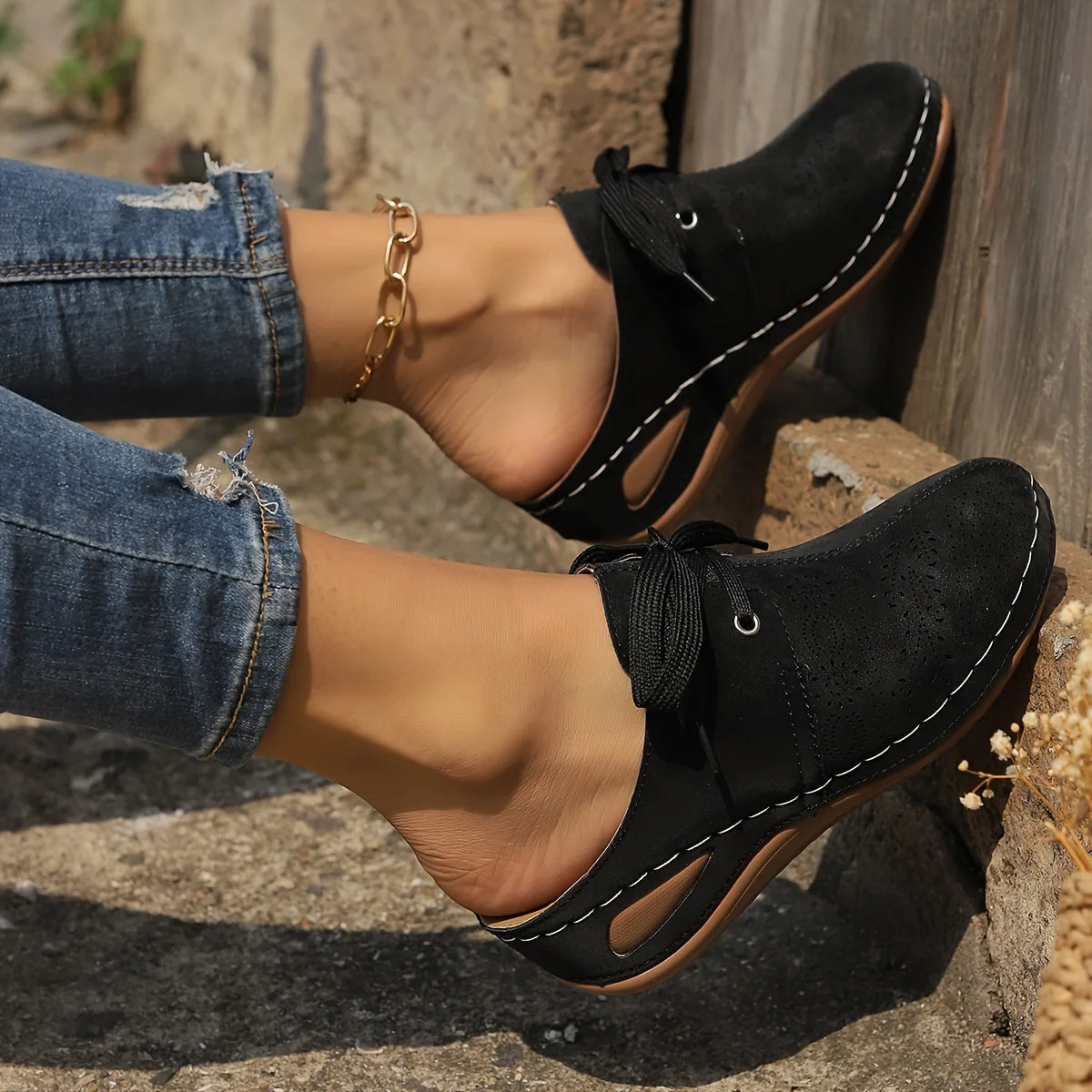Stylish Womens Solid Color Wedge Heeled Sandals - Comfortable Slip-On Platform Shoes with Faux Leather Upper and Rubber Sole