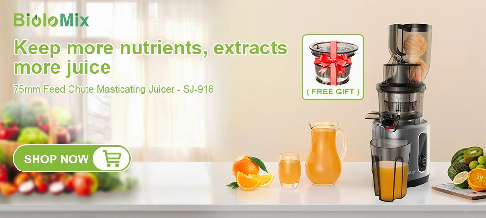 BioloMix 200W Cold Pressed Juicer with 78mm Feed Slot, Crushed Juice Extractor Fits Whole Fruits and Vegetables, Easy to Clean