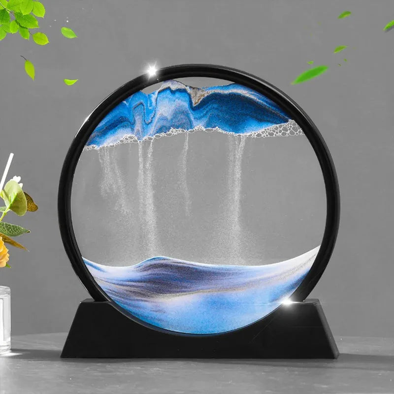 3D hourglass, flowing sand art painting, circular glass deep-sea sand scene craft flowing painting, office home decoration gift