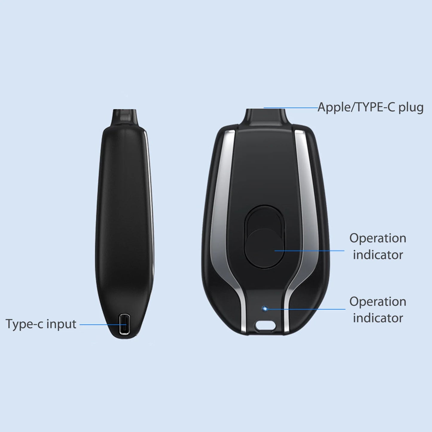 1500mAh Portable Keychain Power Bank Type-C Ultra-Compact Mini Battery Pack Fast Charging Mobile Phone Charger For iPhone Xiaomi