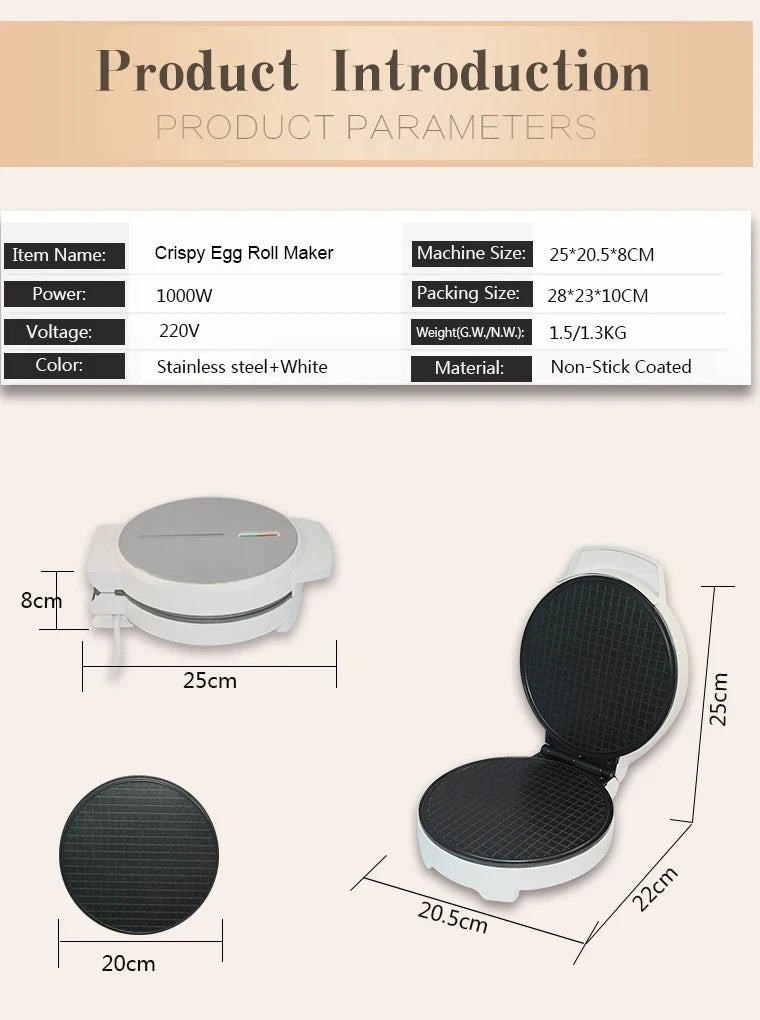 Electric Egg Roll Maker DIY Ice Cream Cone Machine Crispy Omelet Mold Sandwich Iron Crepe Baking Pan Waffle Pancake Grill Oven