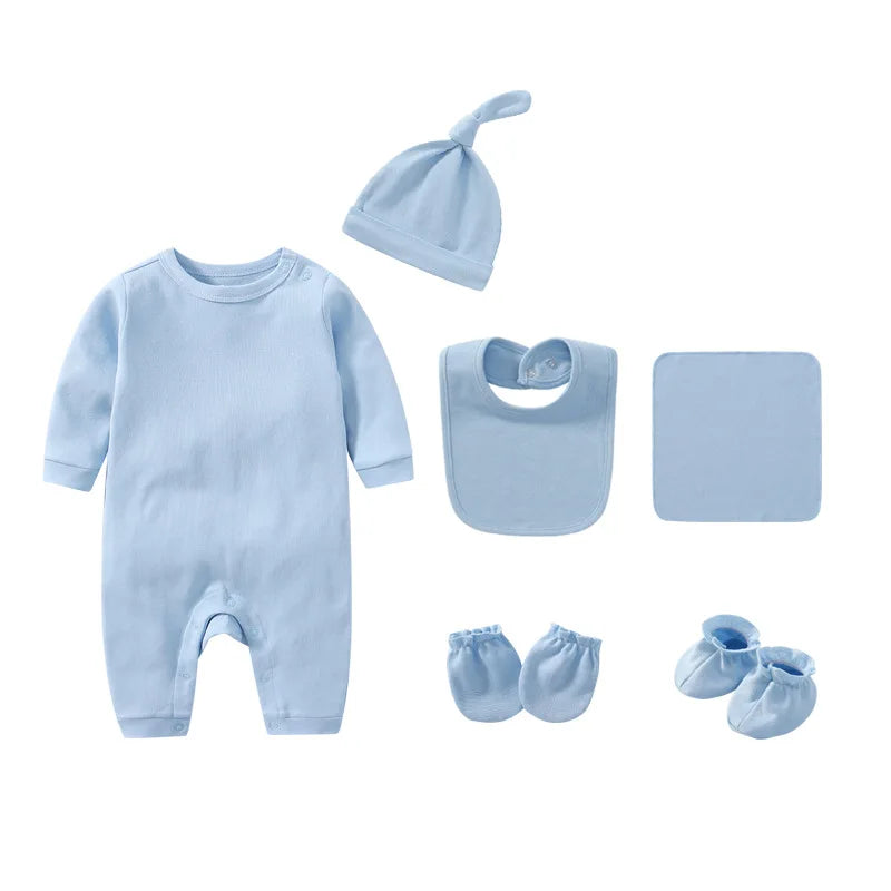 Baby Rompers+hats+bibs+socks 5pcs Cotton Newborn Baby Clothes Summer Solid Baby Girl Clothing Sets 0-2 Year Bebe Jumpsuit