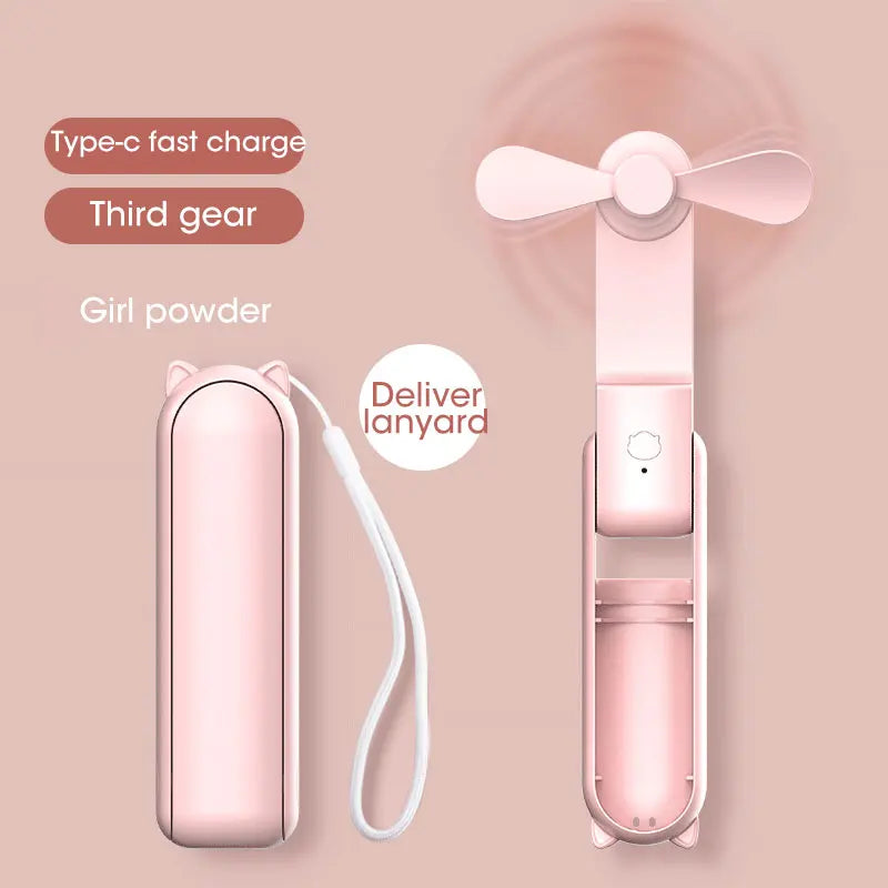 Folding Mini Electric Fan USB Charging Fan Cooling Handheld Fan 3 Speed Powerful Outdoor Travel Portable Small Fan Power Bank