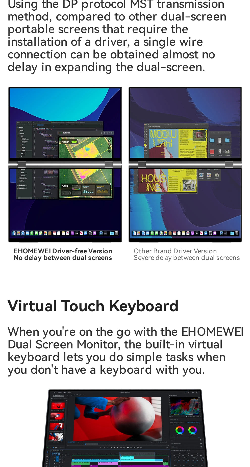 EHOMEWEI Dual Screen Portable Monitor X Series Drive-free Phone-touch FHD 2K 15.6“ 16“ For Laptop Windows Macbook