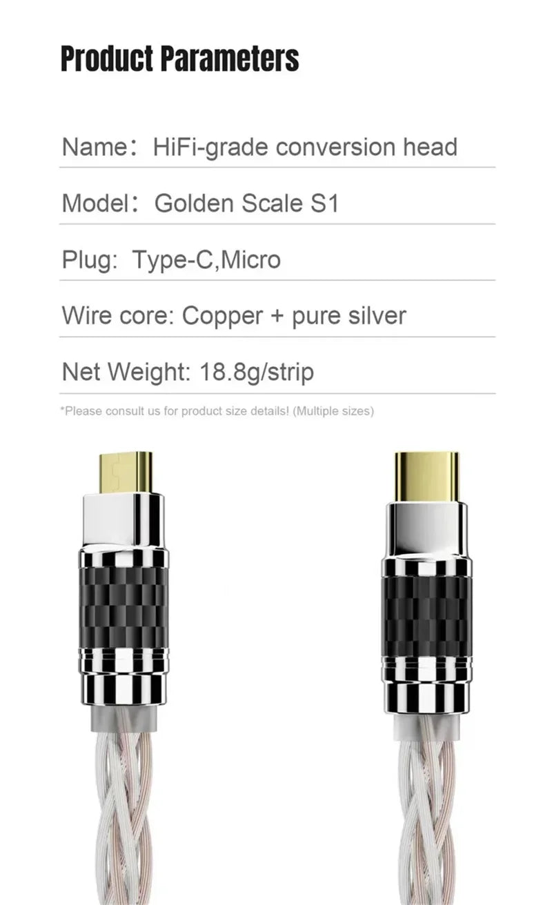 Hifi OTG Audio Converter Type C Micro USB Headphone Adapter 4N Pure Silver Wire Amplifier Sound Card USB C Data Cable Converters
