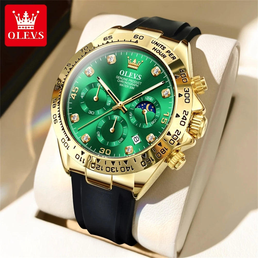 OLEVS Men's Watches Waterproof Luminous Moon Phase Date Chronograph Men's Wristwatch Luxury Original Quartz Wrist watch for Men
