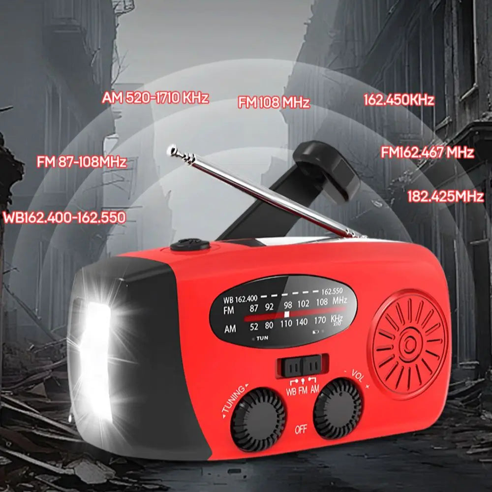 Portable Solar FM Radio Mobile Phone Charging 2000mAh AM/FM Weather Radio USB Charging Red Hand-crank Generator Power Bank