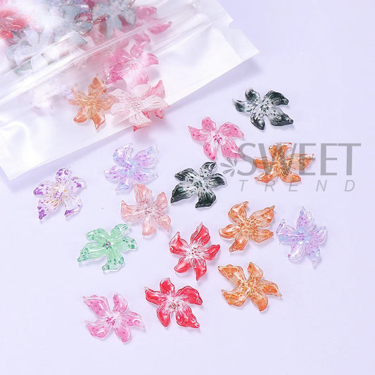 20/50/100pcs 3D Colorful Hibiscus Flower Nail Decoration Summer Carved Flowers Nail Art Charm Ornaments DIY Jewelry Accessories