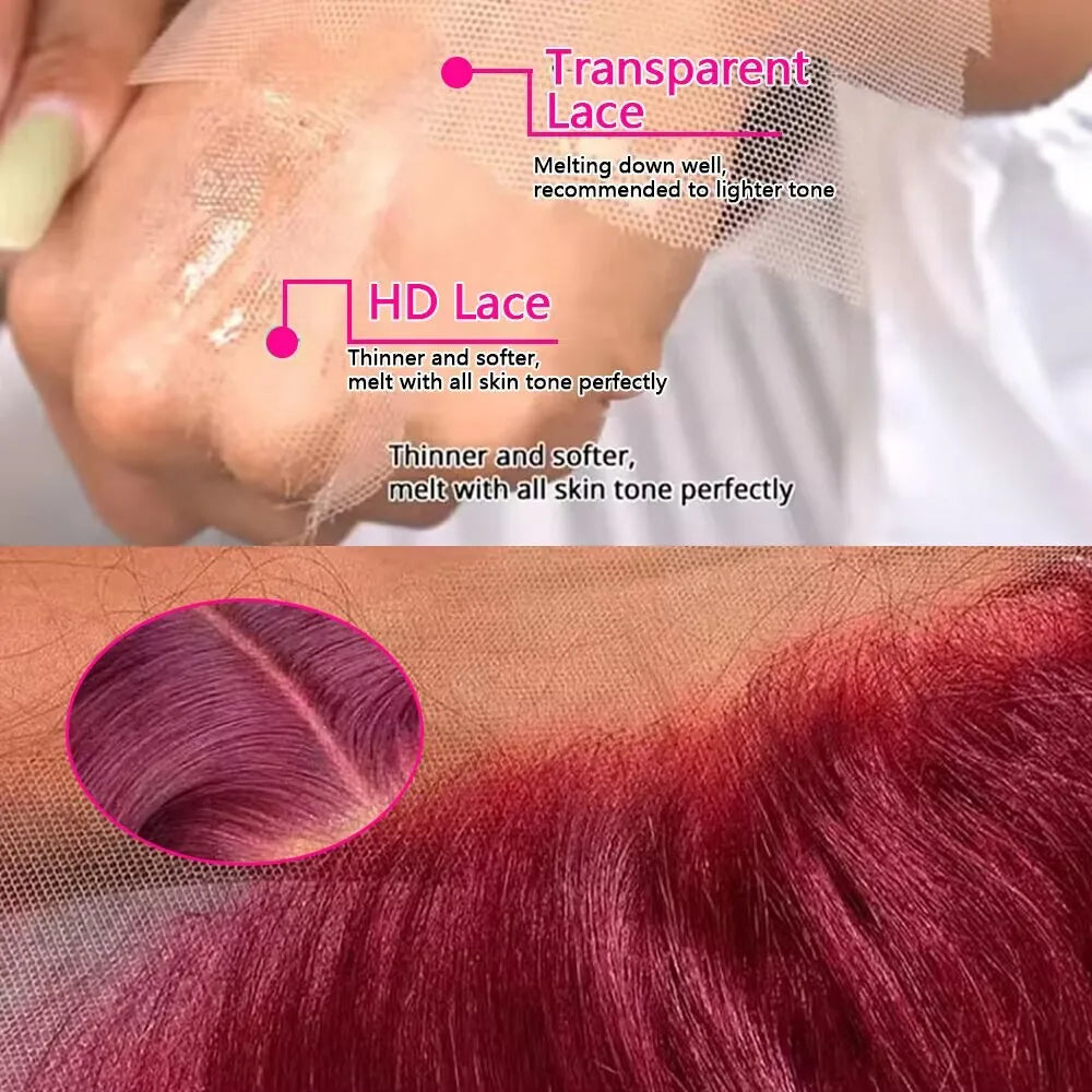 99J Burgundy Lace Frontal Wig 13x6 Straight Lace Front Wigs Human Hair HD Transparent Lace Wig Human Hair Pre Plucked Red Color