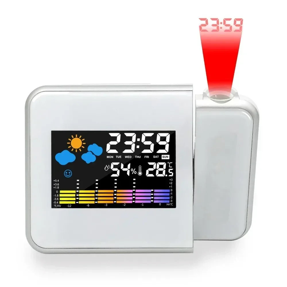 Color LCD Digital Projection Alarm Clock Temperature Thermometer Humidity Hygrometer Desk LED Time Projector Calendar