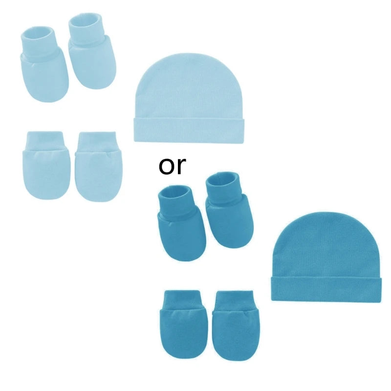 Baby Anti Scratching Soft Cotton Gloves+Hat+Foot Cover Set Newborn Mittens Socks Beanies Cap Kit for Infants Shower Gifts H3CD