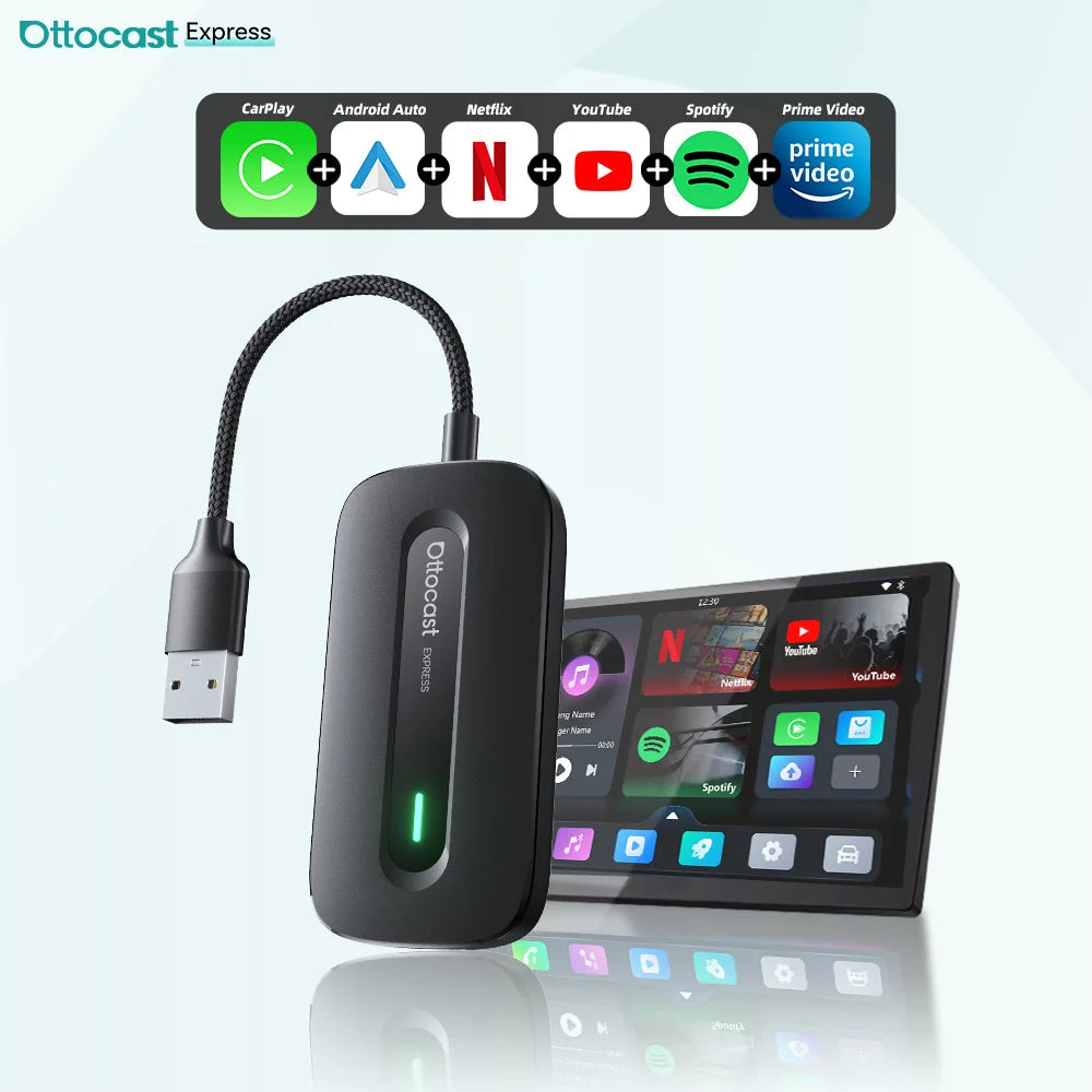 Ottocast New Play2Video Pro Ai Box Wireless CarPlay Android Auto Adapter Built in Youtube Netflix for Car with Wired Carplay