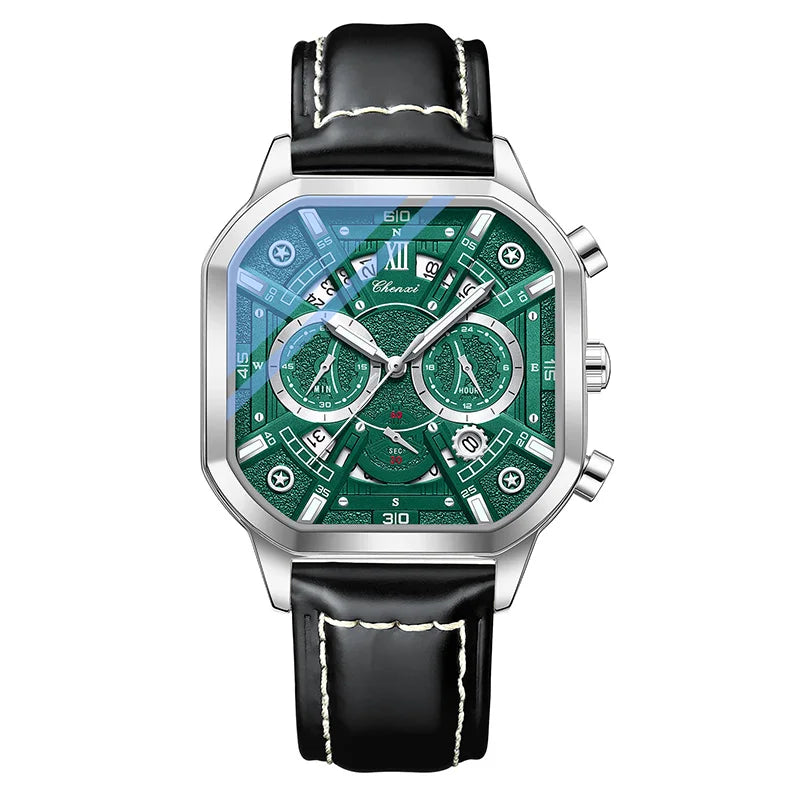CHENXI High Quality Multifunctional Business Leisure Watches For Man Square Dial Leather Strap Quartz Wristwatches Clock Gifts