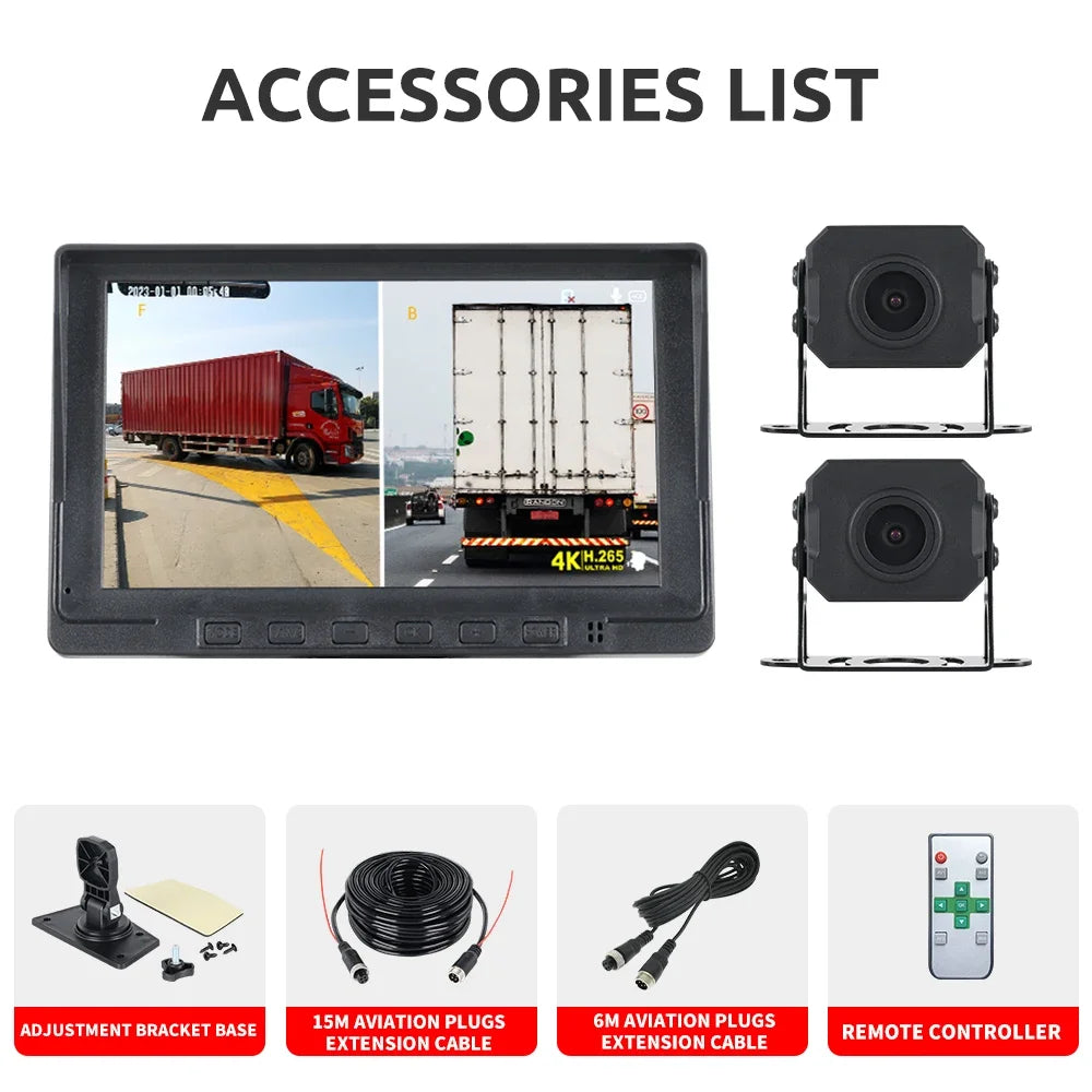 MJDOUD 7 inch Truck Car Monitor 2CH DVR Video 1920*1080p IPS Screen Recorder for Bus truck Reverse Backup Vehicle Camera 12-24V