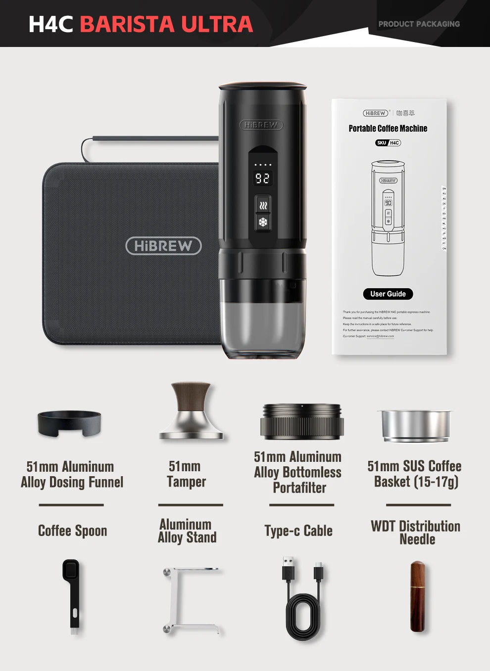 HiBREW Portable Espresso Coffee Machine for Car & Home Camping Coffee Maker Fit Nespresso Dolce Capsule Powder H4C