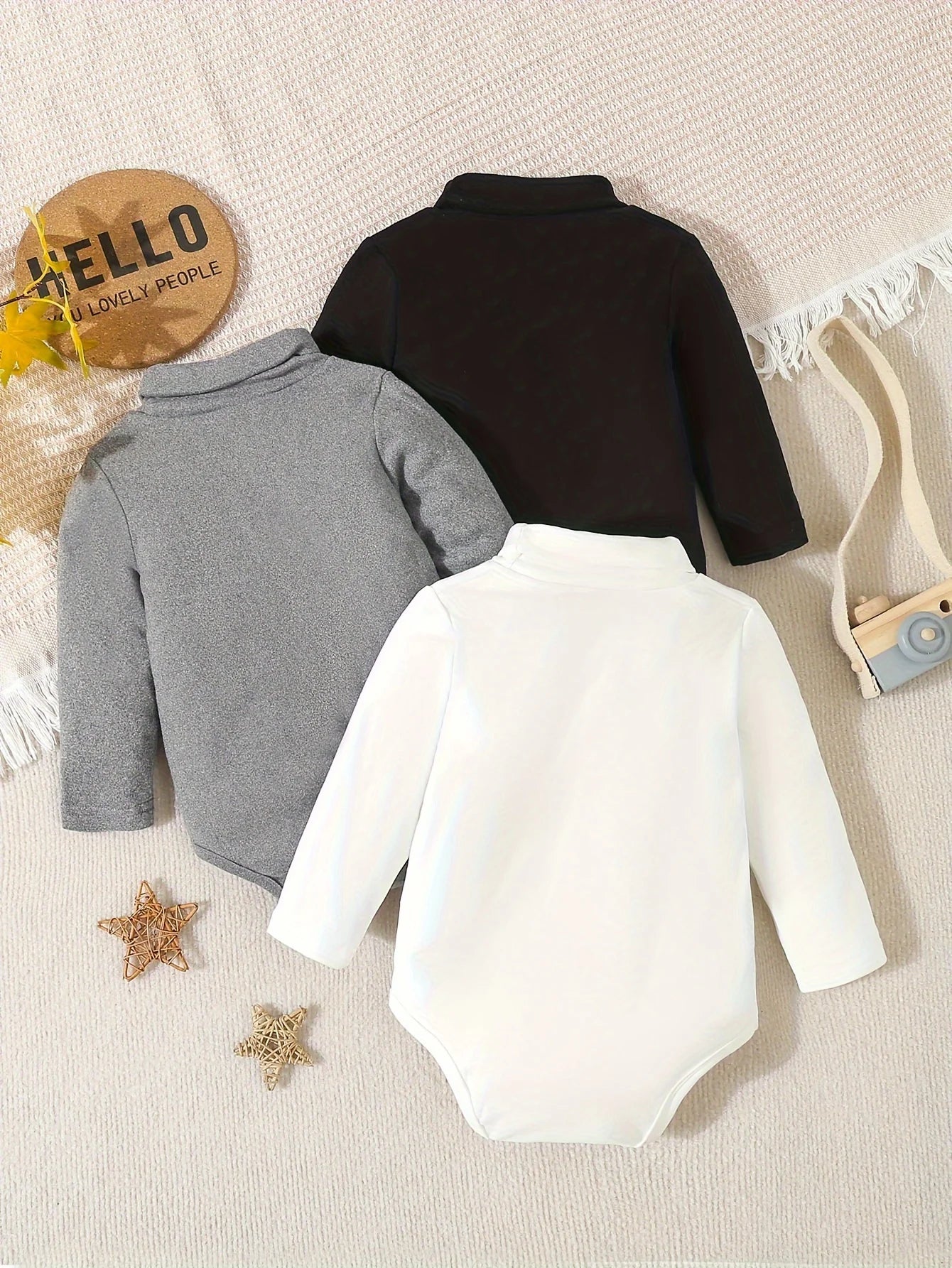 3Pairs/Lot Baby Girl Autumn And Winter Comfortable Warm Simple Solid Color Casual Velvet High Neck Long Sleeve Triangle Clothing