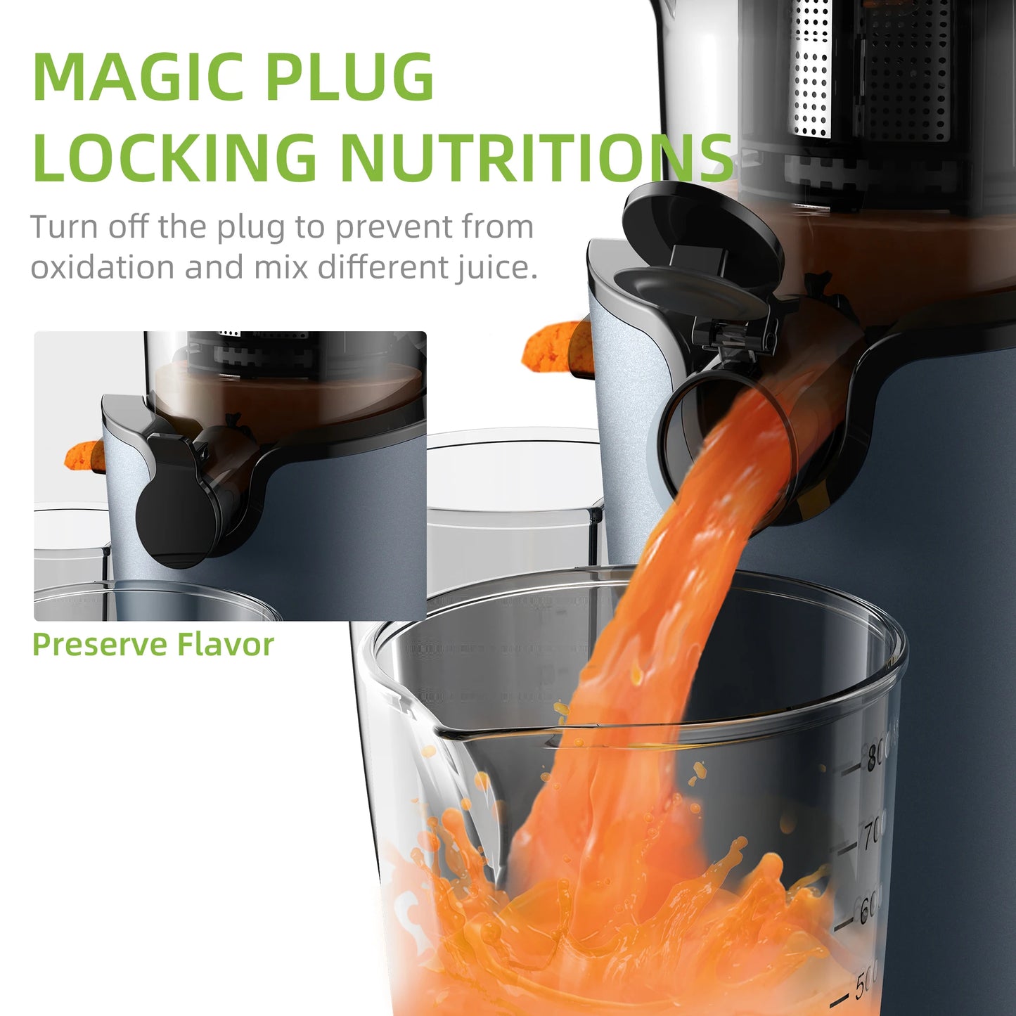BioloMix 200W Cold Pressed Juicer with 78mm Feed Slot, Crushed Juice Extractor Fits Whole Fruits and Vegetables, Easy to Clean