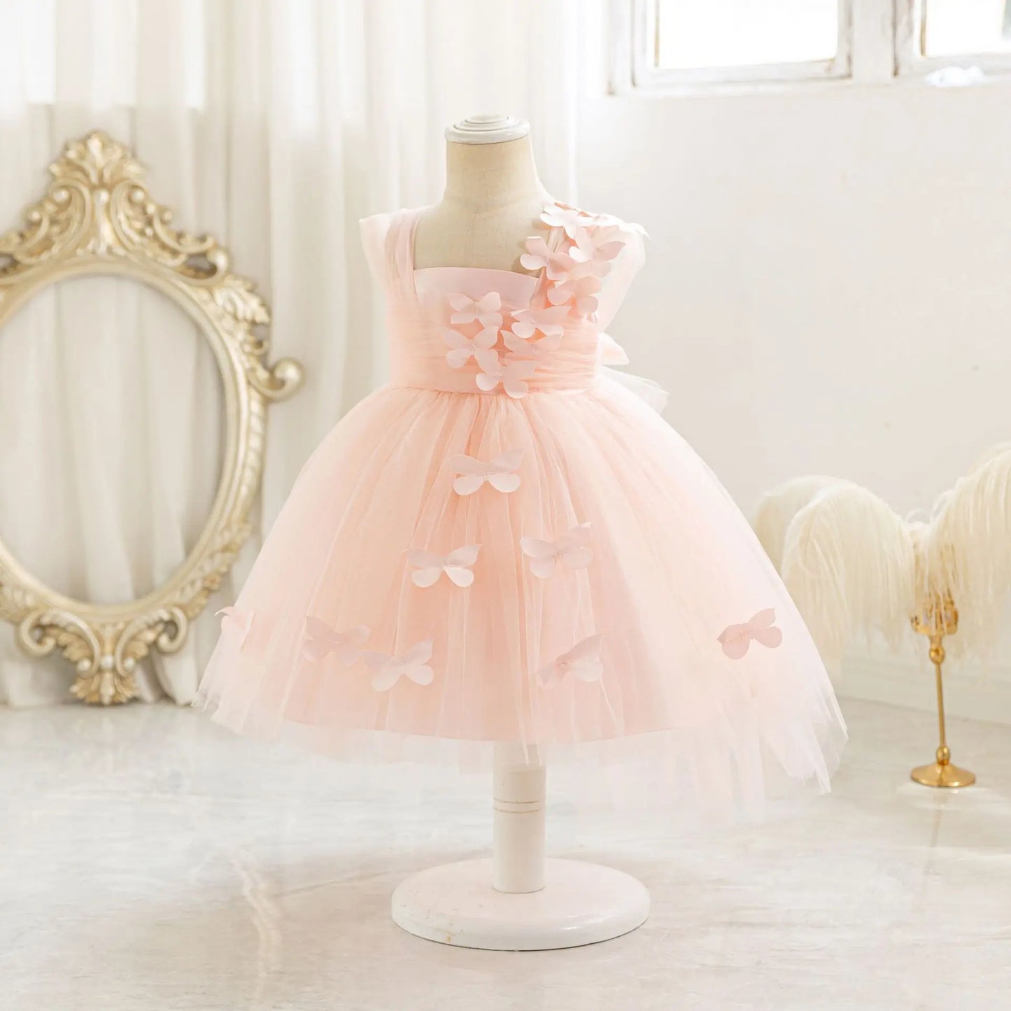 HETISO Baby Girls 1st Birthday Baptism Dress Kids Princess Wedding Party Ball Gowns for New Year 3D Butterfly Mesh