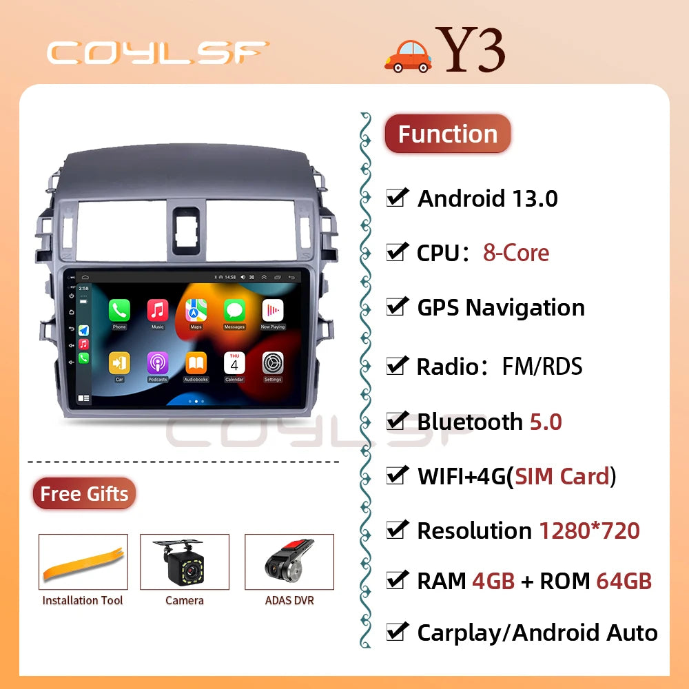 Carplay Android Auto for Toyota Corolla E140/150 2006 2007-2013 Multimedia Automotive Subwoofer Autoradio Android DSP 4G