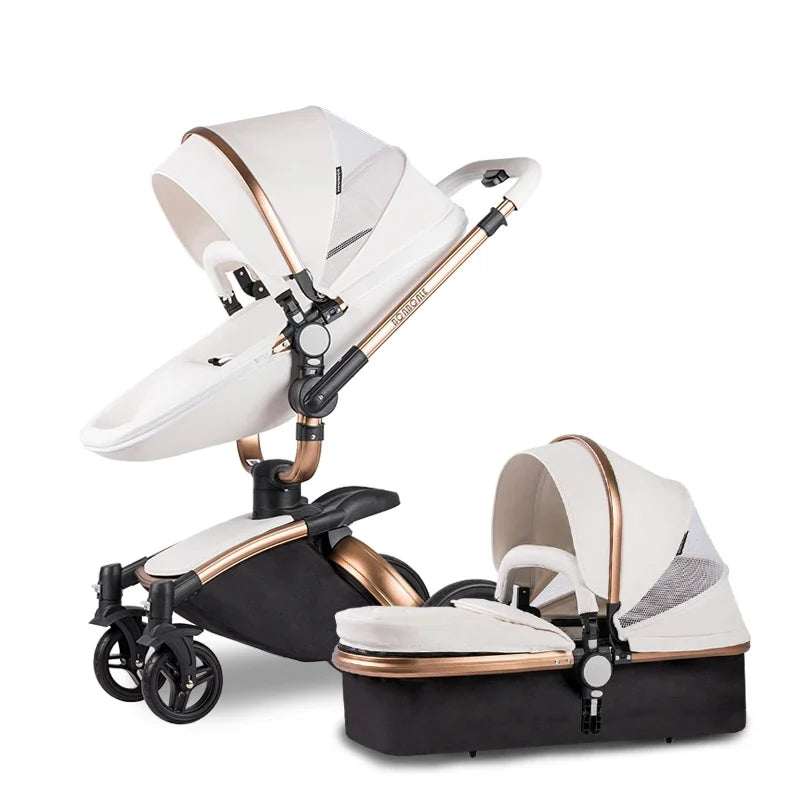 Landscape baby carriage PU leathe Baby stroller 3in1 Two-way High r Foldable shock-absorbing eggshell stroller 2in1