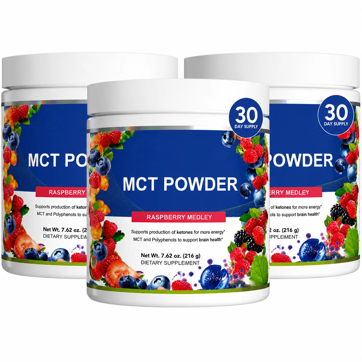 MCT Powder Raspberry Medley Drink Mix, D-Ribose 5000mg, Acetyl-L-Carnitine 500mg, Polyphenol Blend 300mg, 30 Servings 216g