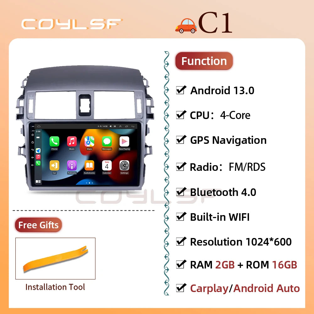 Carplay Android Auto for Toyota Corolla E140/150 2006 2007-2013 Multimedia Automotive Subwoofer Autoradio Android DSP 4G