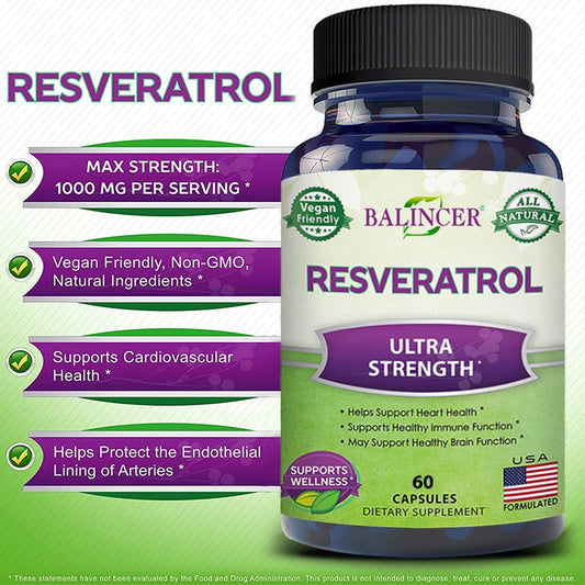 Resveratrol Supplements - Supports Cellular Health, Promotes Skin Radiance,Anti-aging,120 Capsules