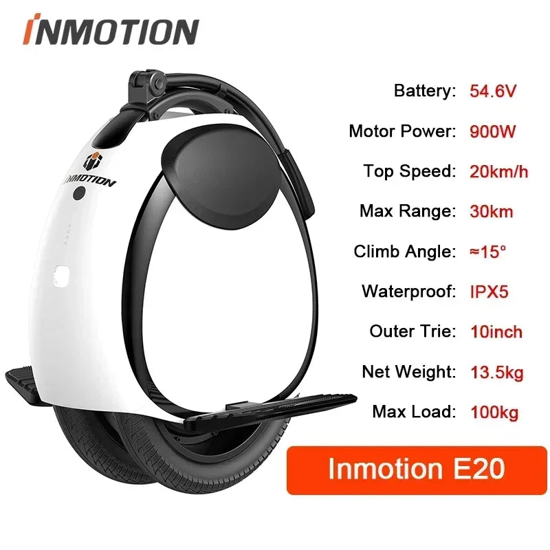 Original INMOTION E20 Electric Unicycle Motor 900W Battery 54.6V Top Speed 20km/h Range 30km Bluetooth Speaker 14inch EUC Wheel