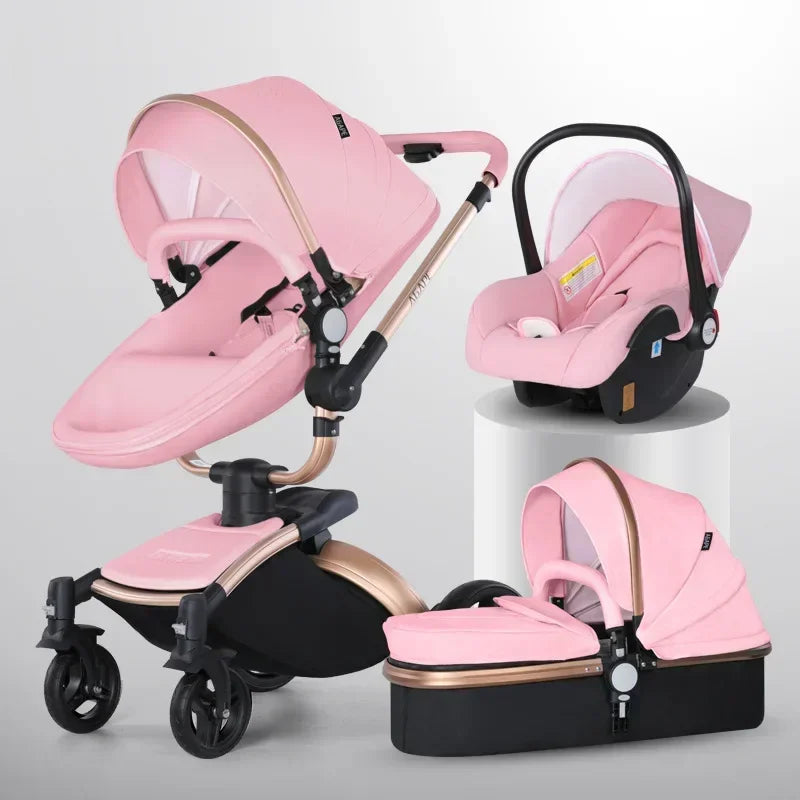 Landscape baby carriage PU leathe Baby stroller 3in1 Two-way High r Foldable shock-absorbing eggshell stroller 2in1