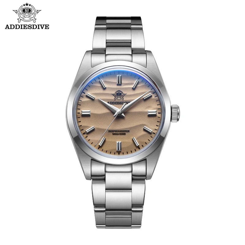 ADDIESDIVE 36mm AD2030 Men's Watch Desert Dial 316L Stainless Steel Reloj Hombre 100m Waterproof Quartz Watches