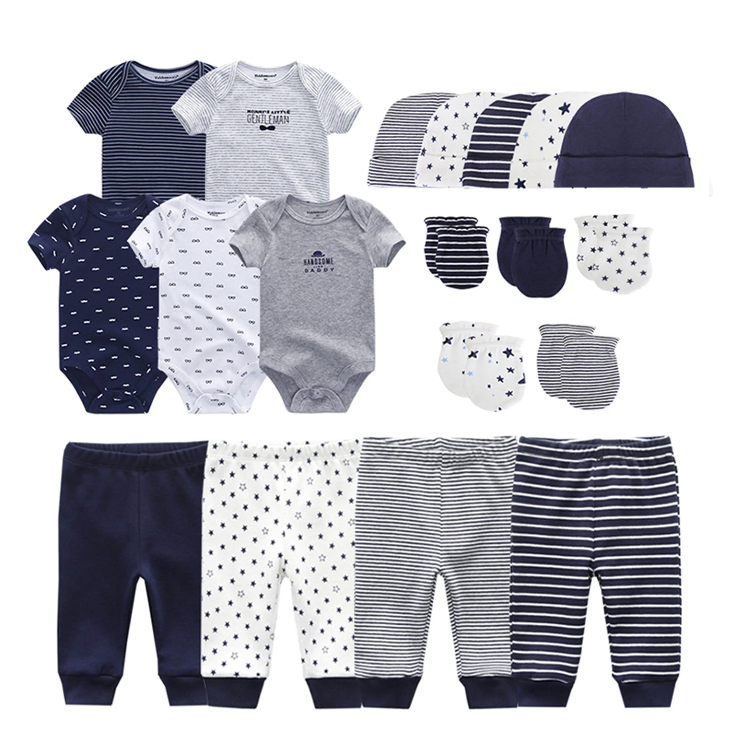 Kiddiezoom Baby Clothing Sets Newborn Boy Girl Infant Bodysuits+Pants+Hats+Gloves/Bibs Unisex Clothes Bebes