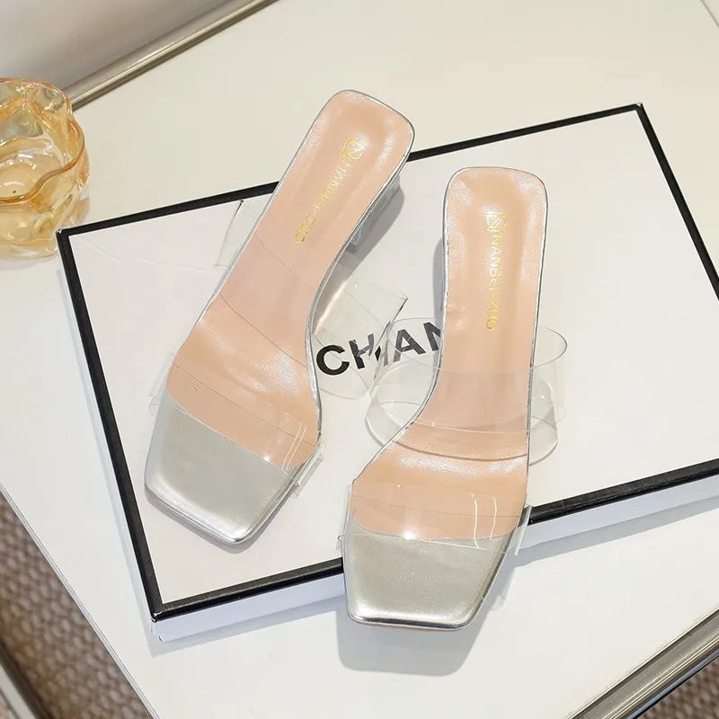 Plus Size 35-43 women's Shoes Summer Concise Slippers Square Toe Shallow Slippers High Quality Luxury Slippers