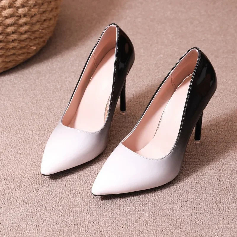 Gradient High Heels for Women's 10cm Sexy Fine Heel Pumps Fashion Party Plus Size 43 Pointed Toe Wed Shoes Patent Leather Dress