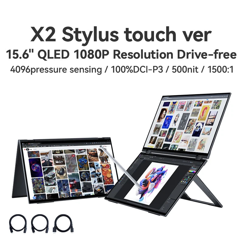 EHOMEWEI Dual Screen Portable Monitor X Series Drive-free Phone-touch FHD 2K 15.6“ 16“ For Laptop Windows Macbook