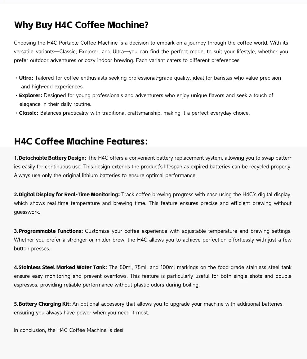 HiBREW Portable Espresso Coffee Machine for Car & Home Camping Coffee Maker Fit Nespresso Dolce Capsule Powder H4C