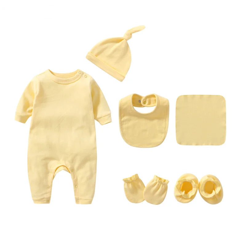 Baby Rompers+hats+bibs+socks 5pcs Cotton Newborn Baby Clothes Summer Solid Baby Girl Clothing Sets 0-2 Year Bebe Jumpsuit